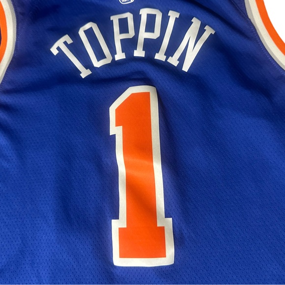 Men 2022-23 New York Knicks Obi Toppin #1 Blue Jersey Nike Swingman Icon Sz 52 - Picture 4 of 5